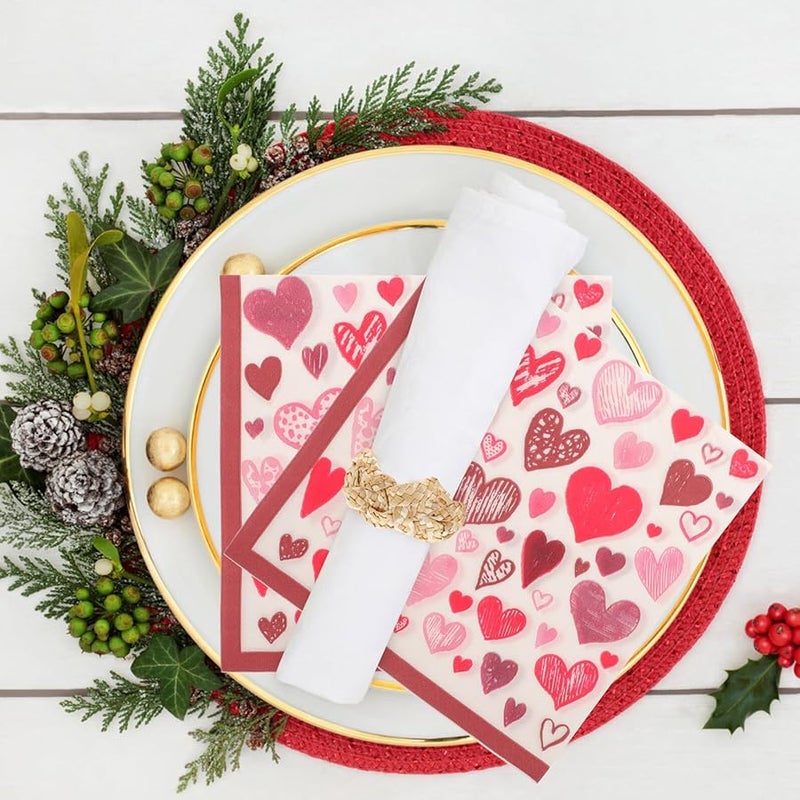 مناديل ورقية بنمط القلب 40 ورقة، مناديل عشاء ناعمة وماصة مربعة لتجهيزات حفلات الزفاف وعيد الحب - Image 3